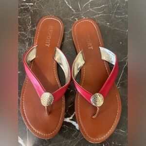 Red and gold report sandals